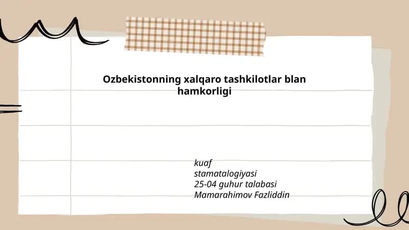O'zbekistonning xalqaro tashkilotlar blan hamkorligi kuafstamatalogiyasi