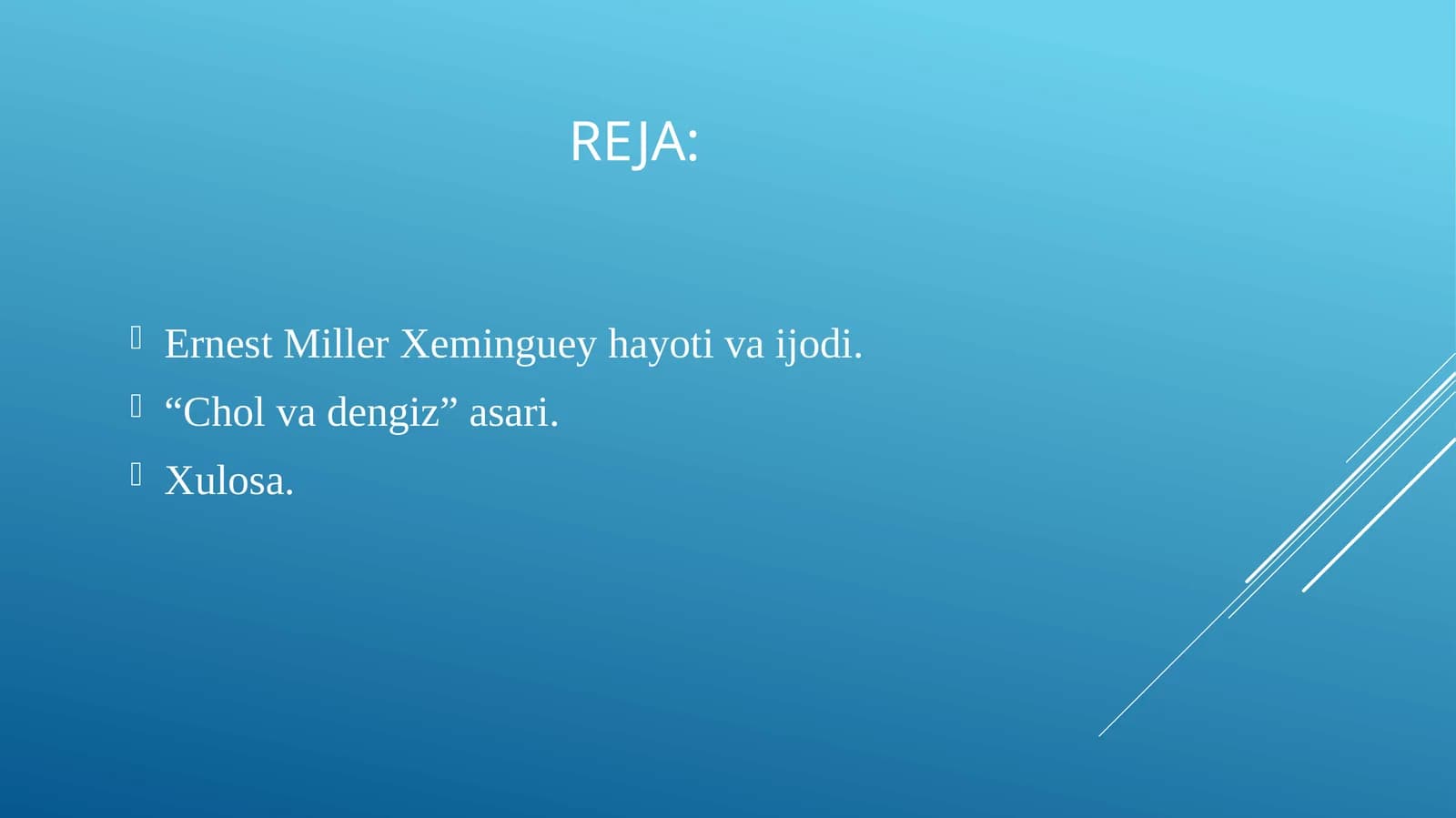 Ernest Miller Xeminguey chol va dengiz asari