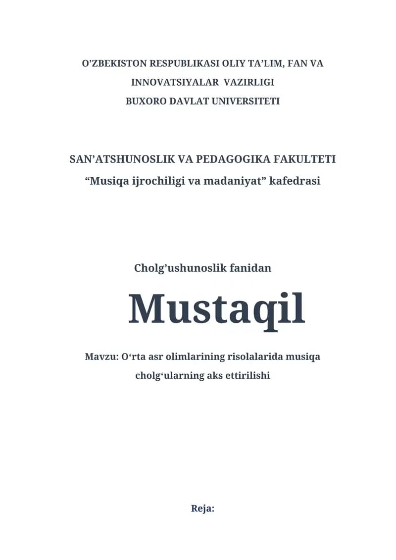 Oʻrta asr olimlarining risolalarida musiqa cholgʻularning aks ettirilishi