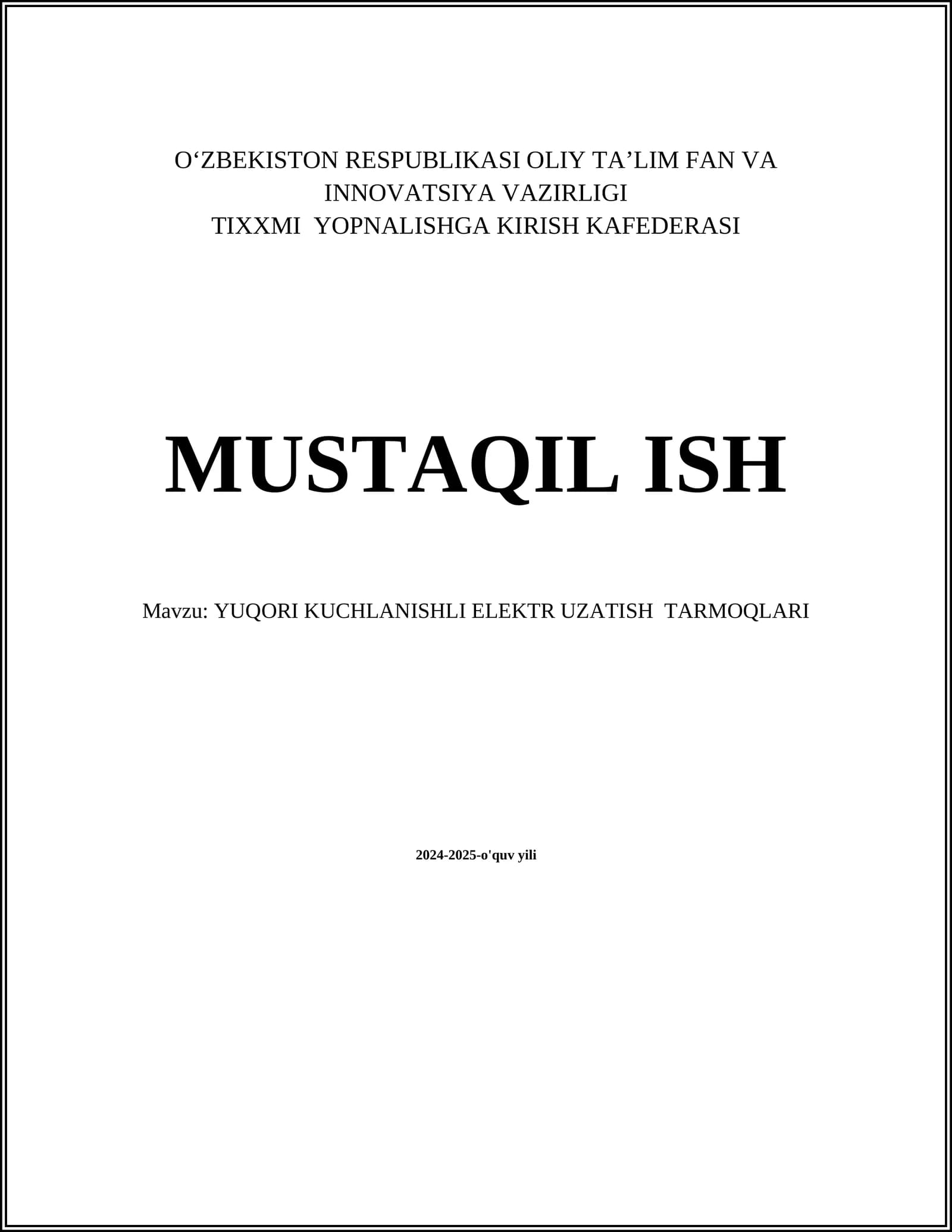 YUQORI KUCHLANISHLI ELEKTR UZATISH TARMOQLARI