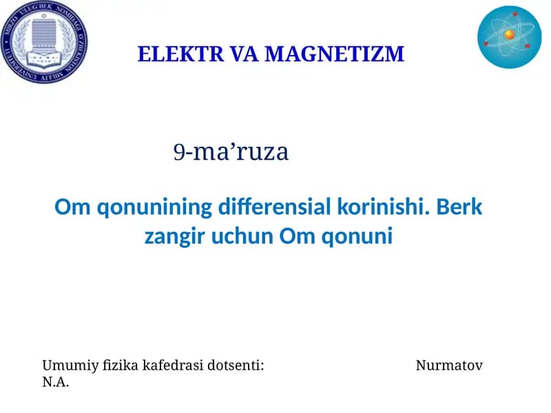 ELEKTR VA MAGNETIZM