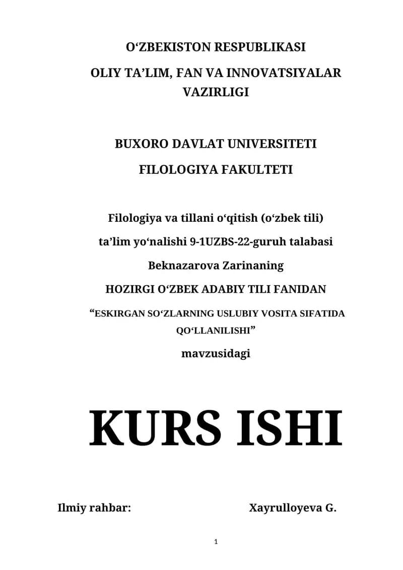 "ESKIRGAN SO‘ZLARNING USLUBIY VOSITA SIFATIDA QO‘LLANILISHI"