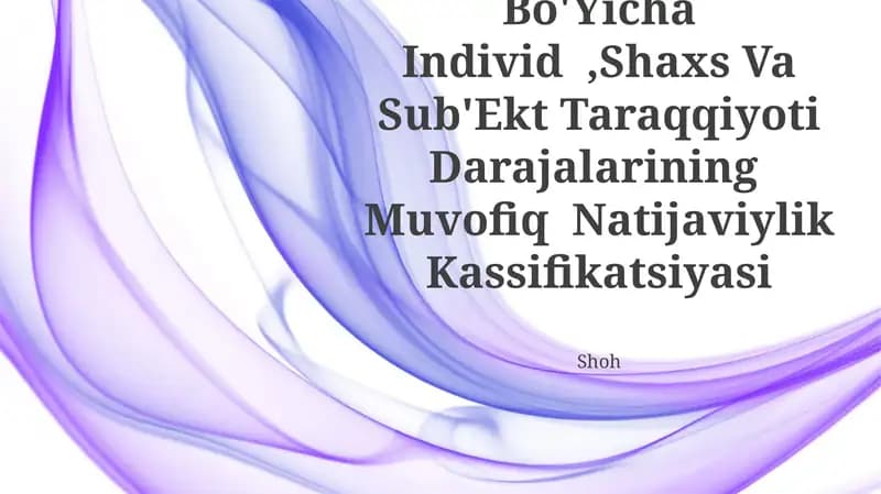 A.A.Bodalyev Bo'Yicha Individ,Shaxs Va Sub'Ekt Taraqqiyoti Darajalarining Muvofiq Natijaviylik Kassifikatsiyasi