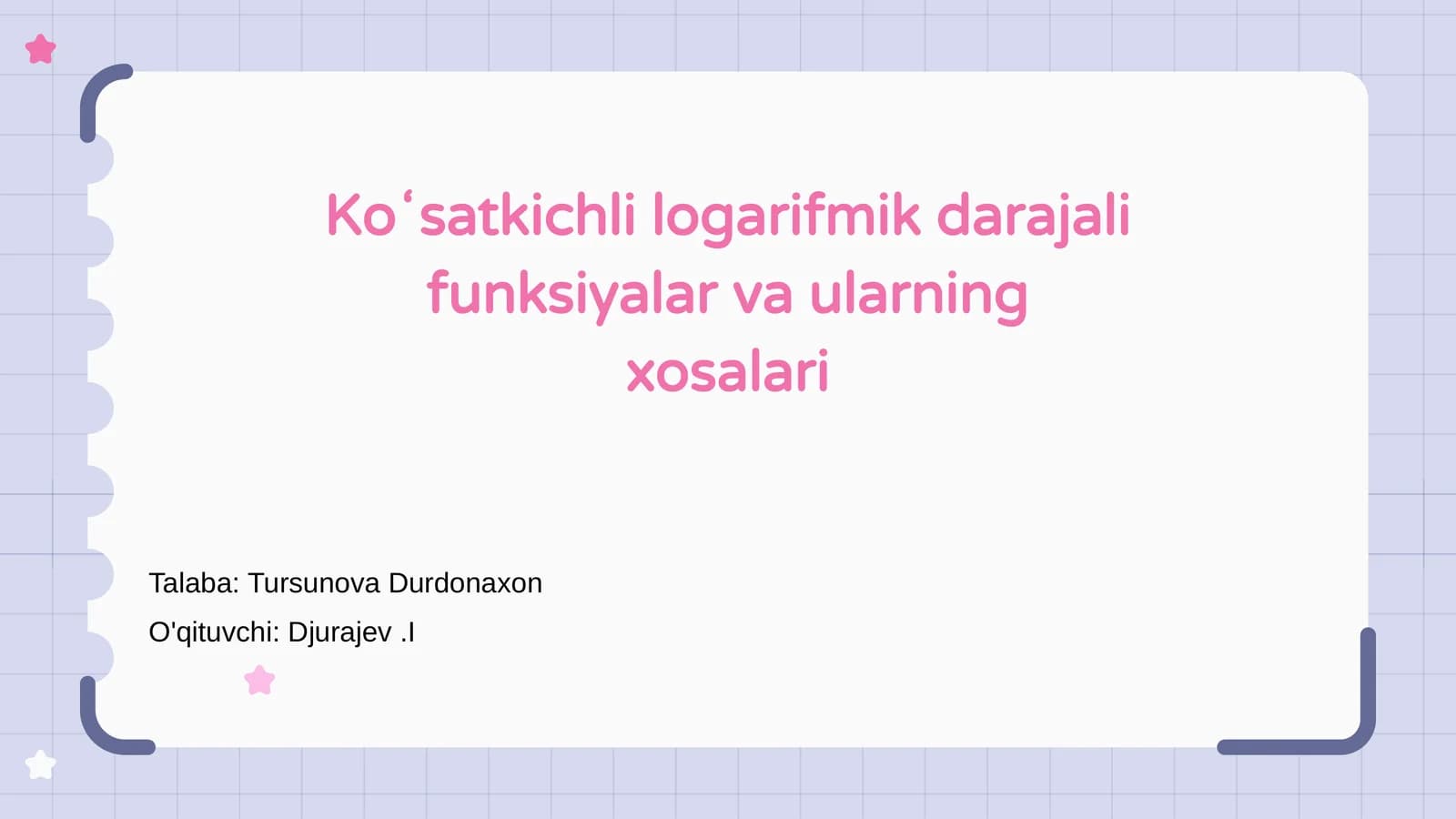 Koʻsatkichli logarifmik darajali funksiyalar va ularning xosalari