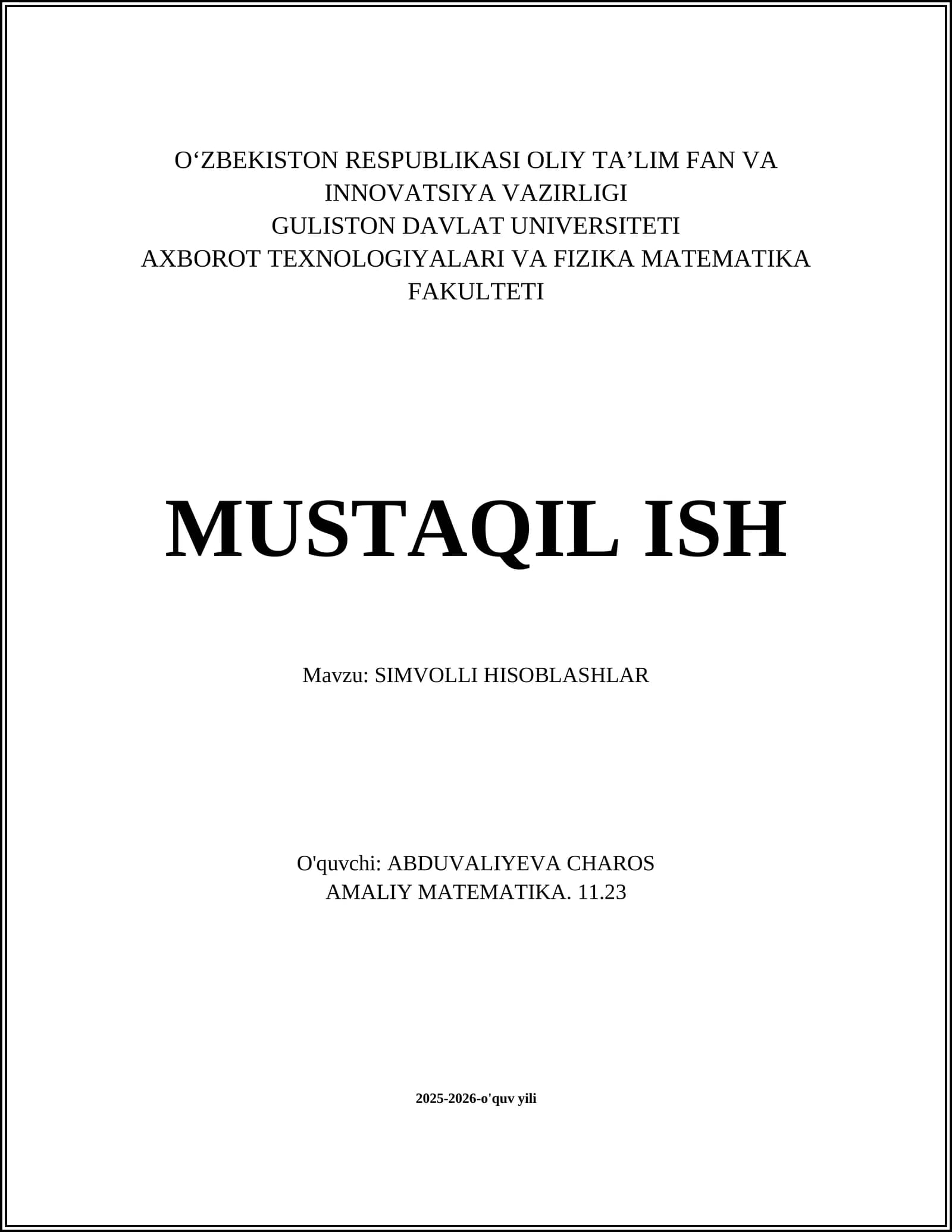 SIMVOLLI HISOBLASHLAR