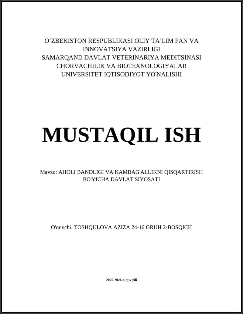 Bandlik siyosati va kambag'allikni kamaytirish strategiyasi