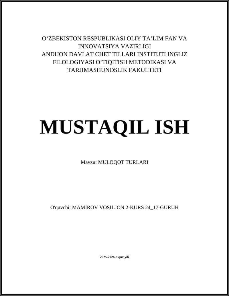 MULOQOT TURLARI