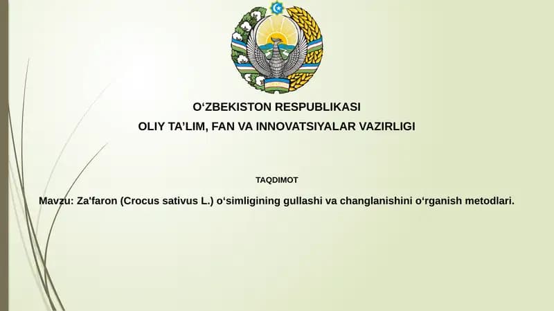 Za'faron(CrocussativusL.)o‘simligininggullashivachanglanishinio‘rganishmetodlari