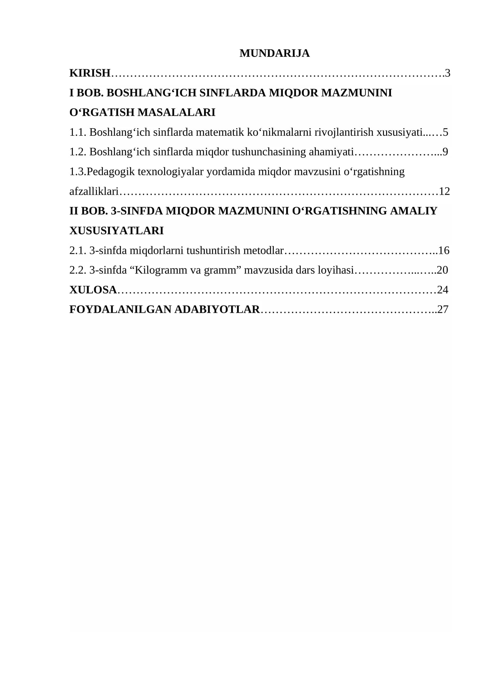 Boshlang’ich sinflarda miqdor mavzusini orgatishda pedagogik texnologiyalardab foydalanish