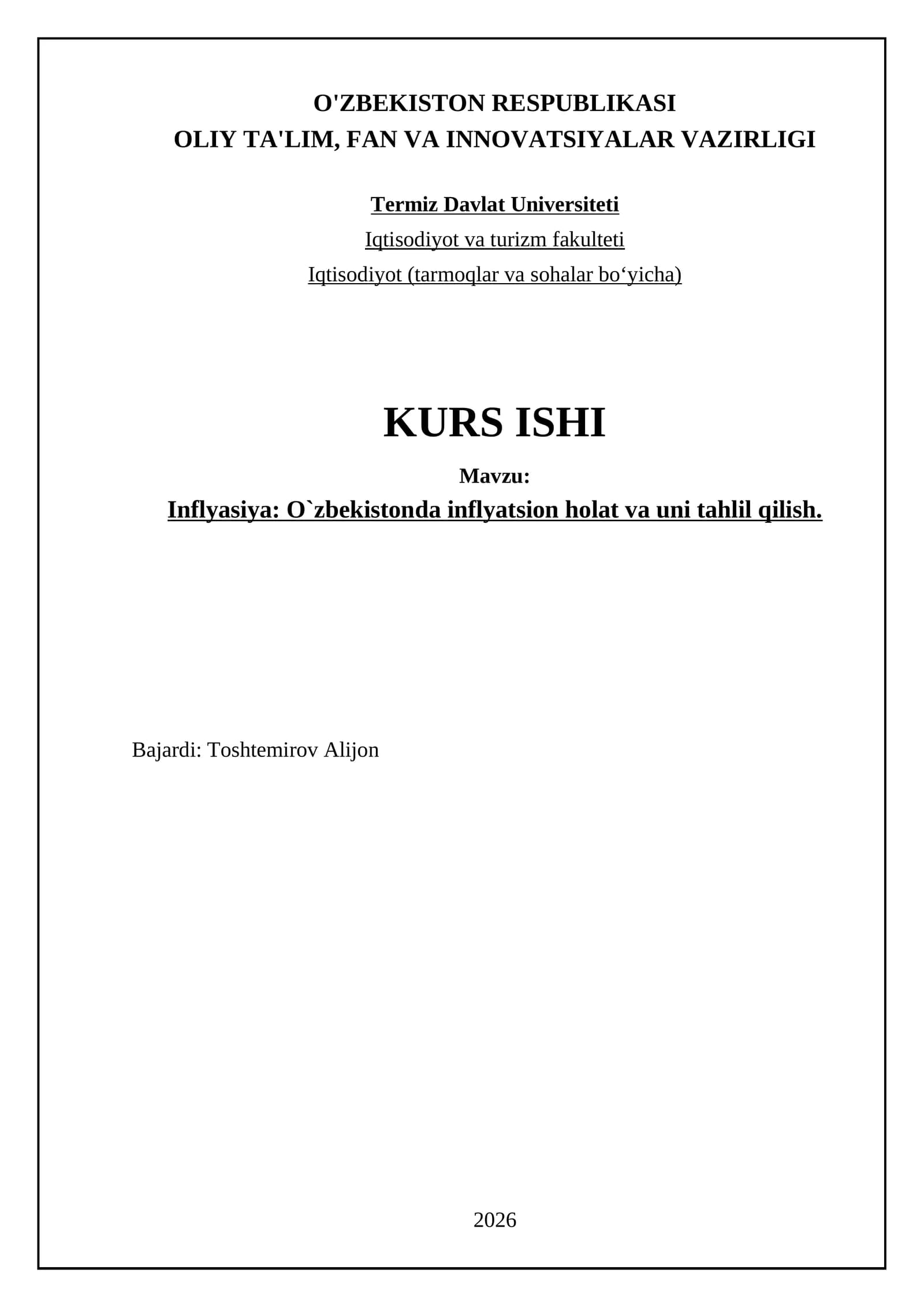 Inflyasiya: O`zbekistonda inflyatsion holat va uni tahlil qilish