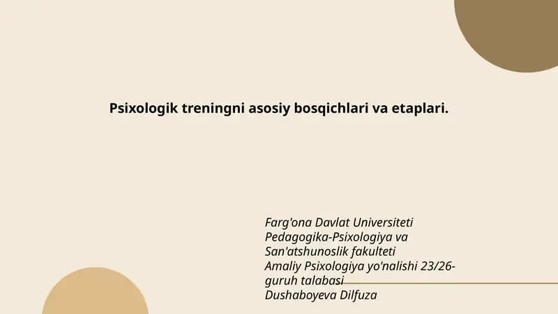 Psixologik treningni asosiy bosqichlari va etaplari