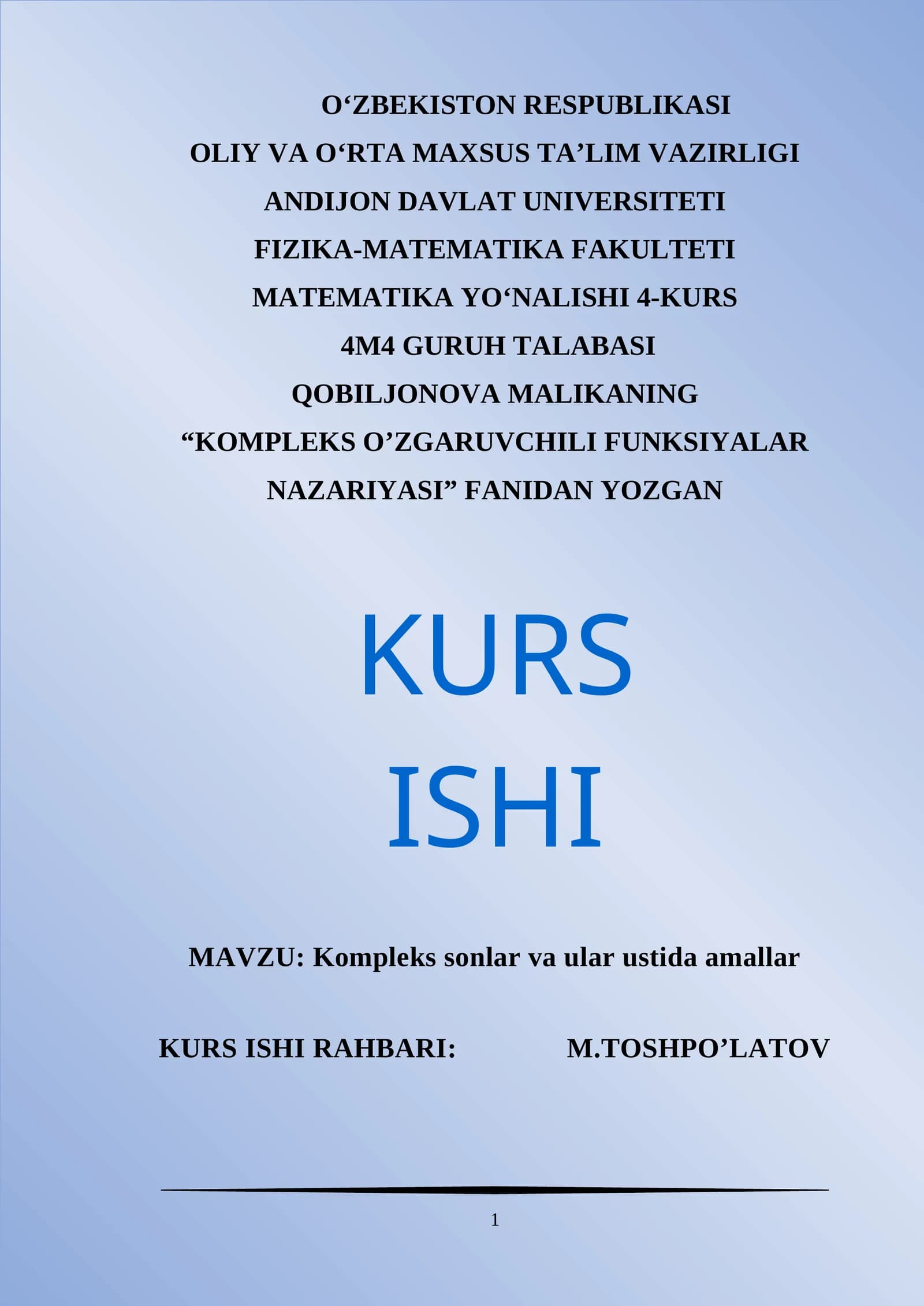 Kompleks sonlar va ular ustida amallar