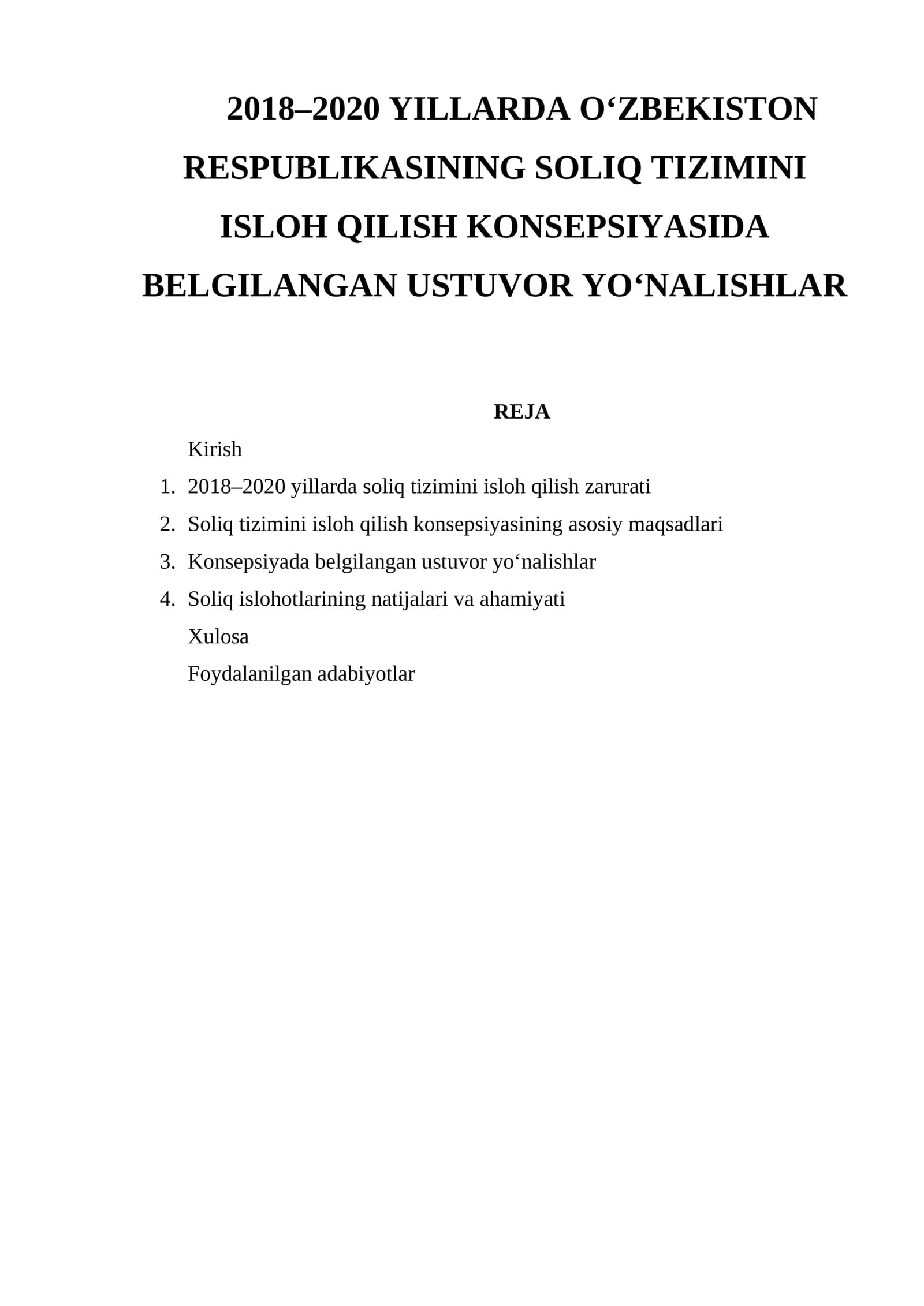 Soliq Tizimini Ishloh Qilish Konsepsiyasi