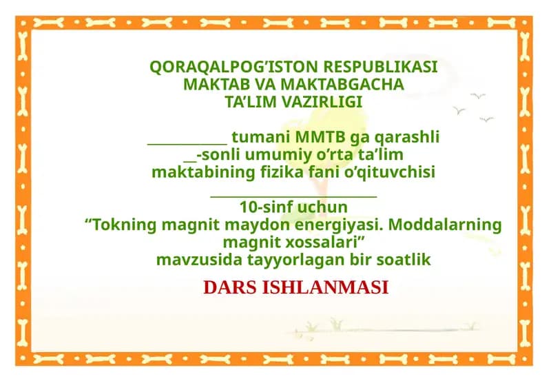 Tokning magnit maydon energiyasi