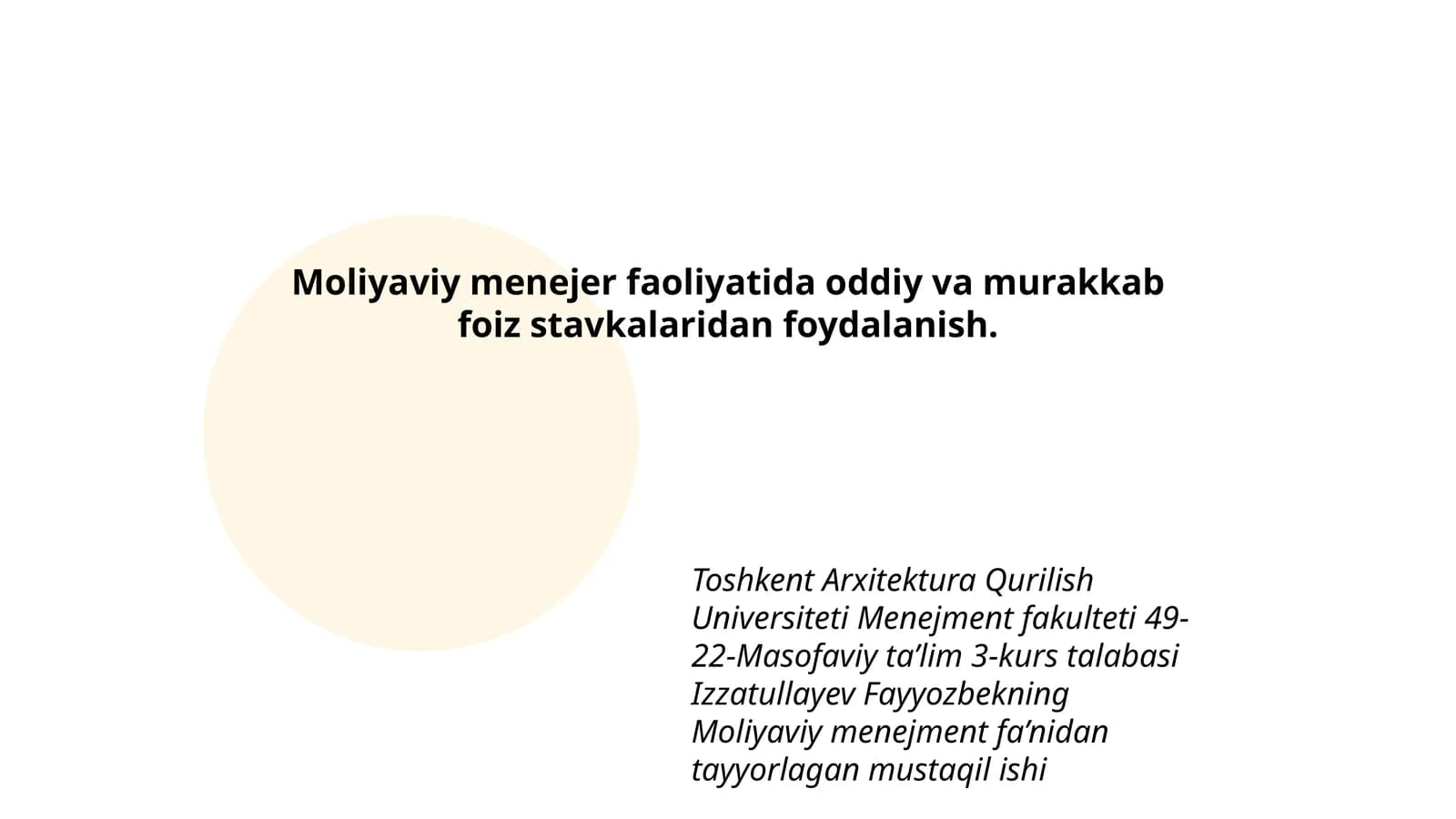Moliyaviy menejment fa’nidan tayyorlagan mustaqil ish