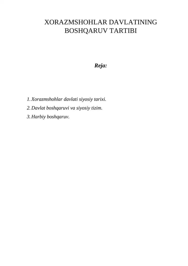Xorazmshohlar Davlatining Boshqaruv Tartibi