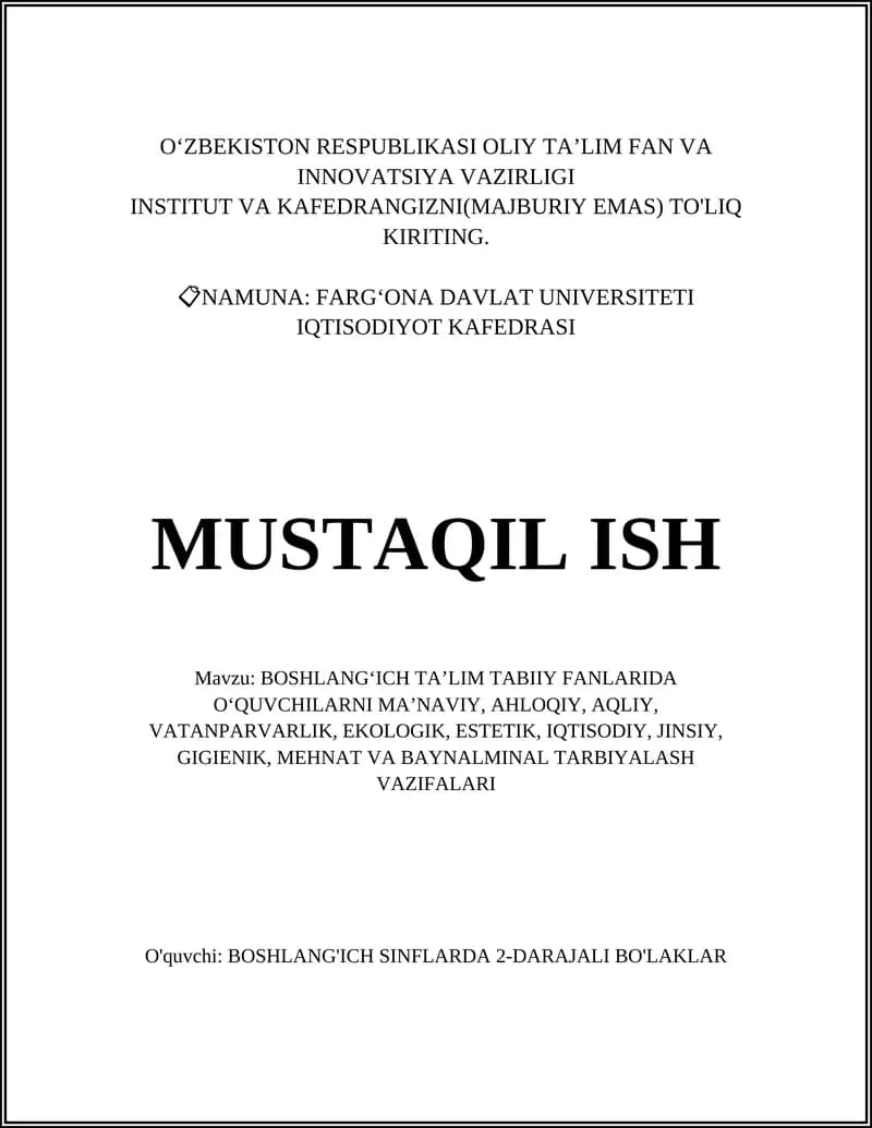 Boshlang‘ich ta’limda ma’naviy tarbiya asoslari