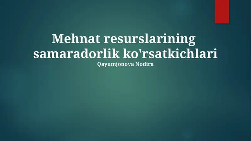 Mehnat Resurslarining Samaradorlik Ko'rsatkichlari