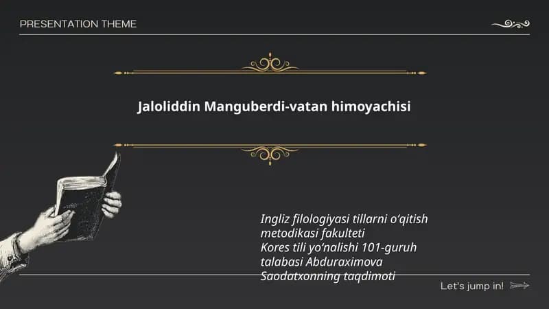 Kores tili yoʻnalishi 101-guruh talabasi Abduraximova Saodatxonning taqdimoti