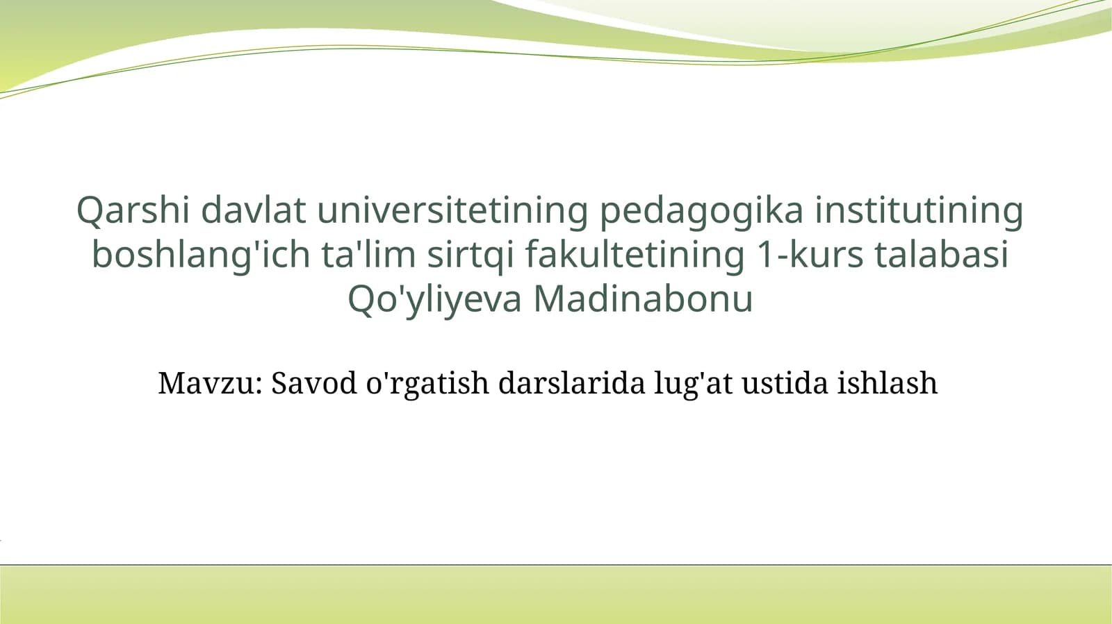 Savodo'rgatish darslarida lug'at ustida ishlash