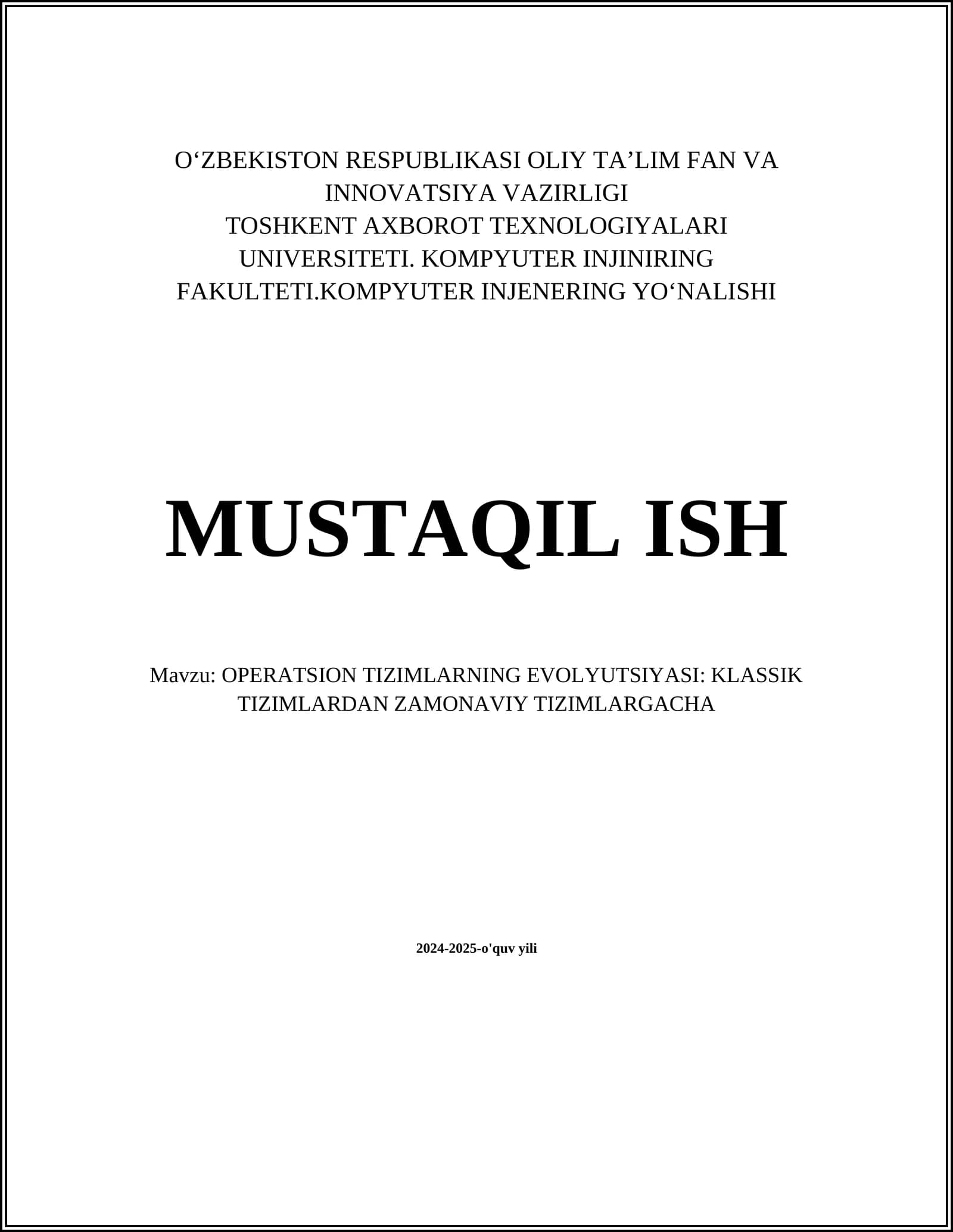 OPERATSION TIZIMLARNING EVOLYUTSIYASI: KLASSIK TIZIMLARDAN ZAMONAVIY TIZIMLARGACHA