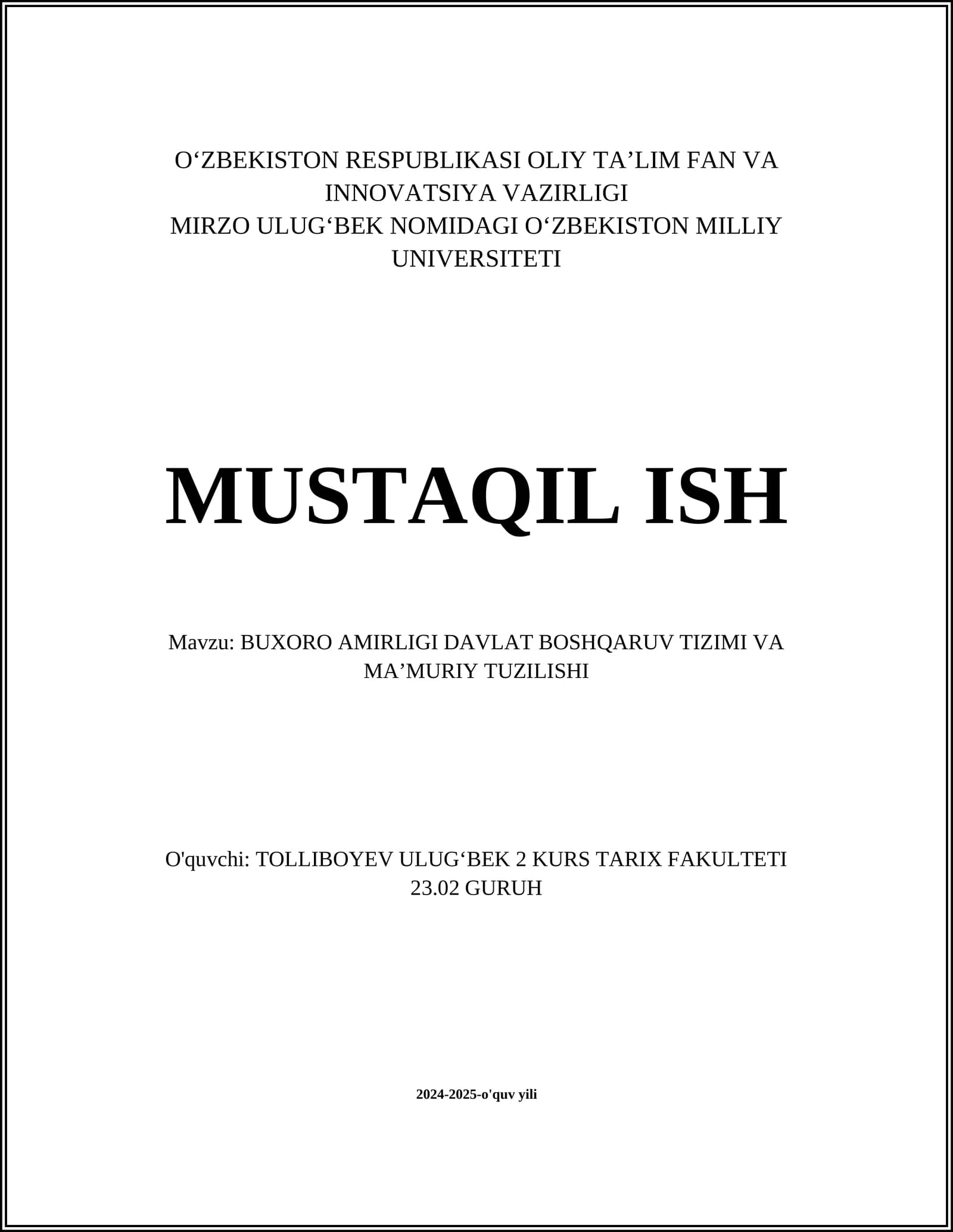 Buxoro amirligi davlat tuzilishi