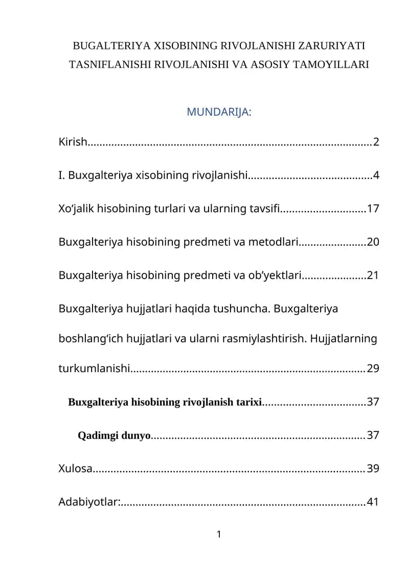 Buxgalteriya Xisobining Rivojlanishi Zaruriyati Tasniflanishi va Asosiy Tamoyillari