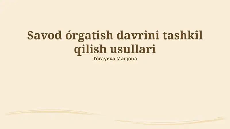 Savod órgatish davrini tashkil qilish usullari
