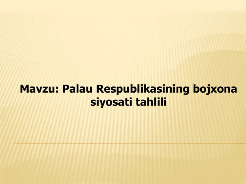 Palau Respublikasining Bojxonasi To'g'risida Tahlil