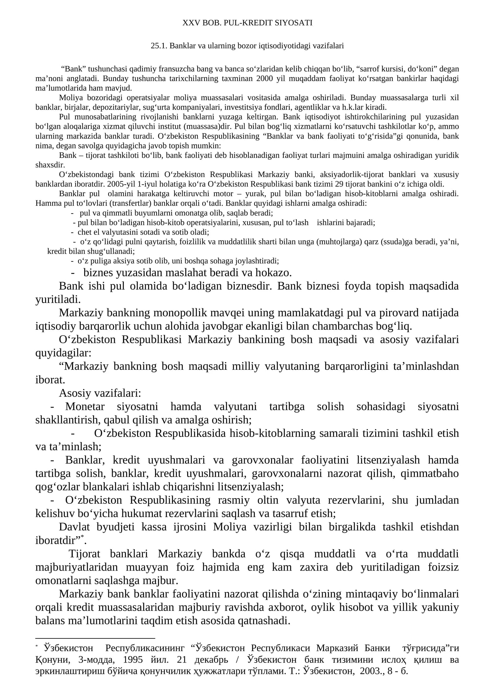 Banklar va ularning bozor iqtisodiyotidagi vazifalari