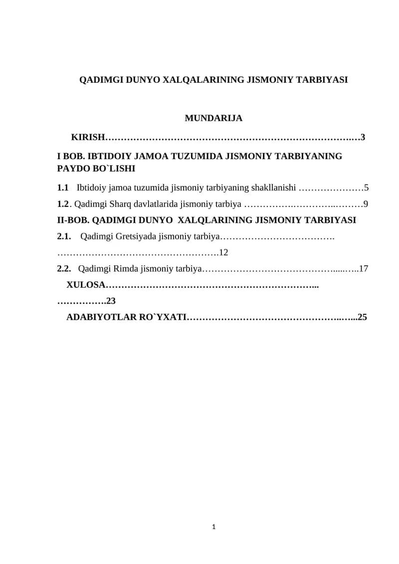 QADIMGI DUNYO XALQALARINING JISMONIY TARBIYASI