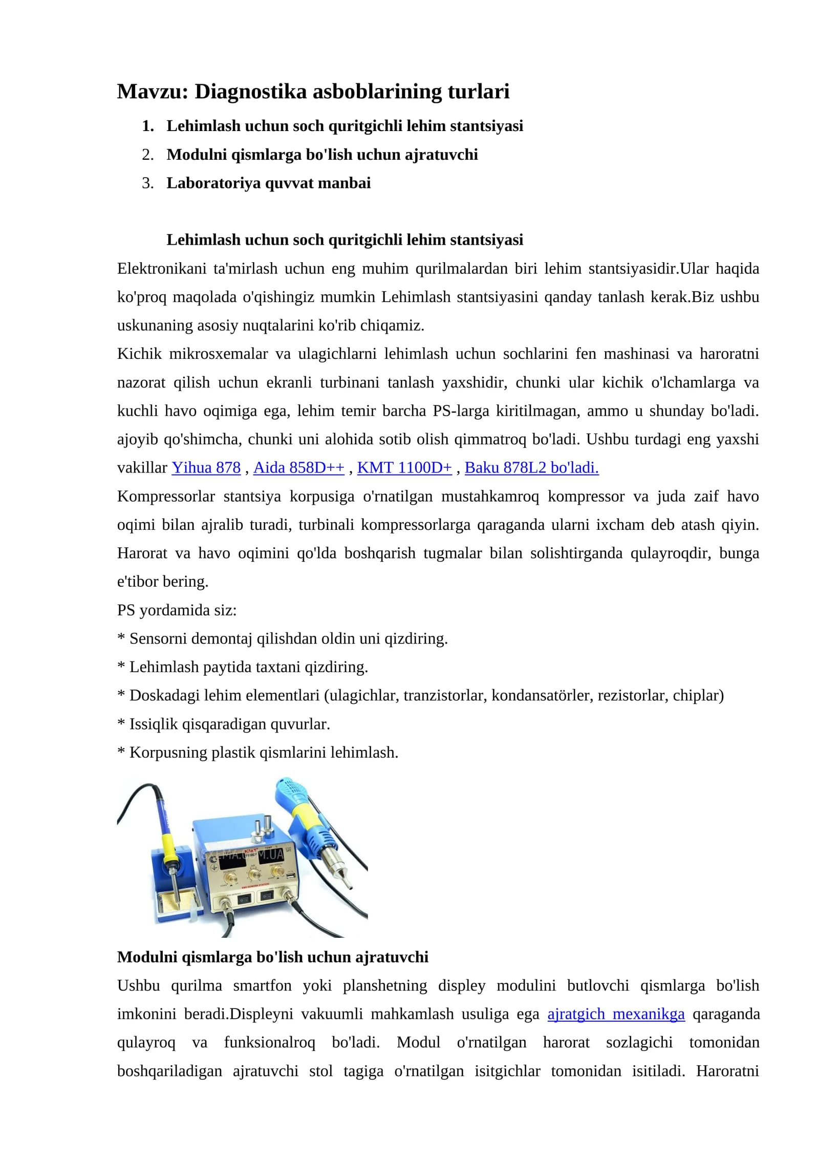 Diagnostika asboblarining turlari