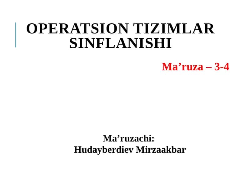 OPERATSION TIZIMLAR SINFLANISHI