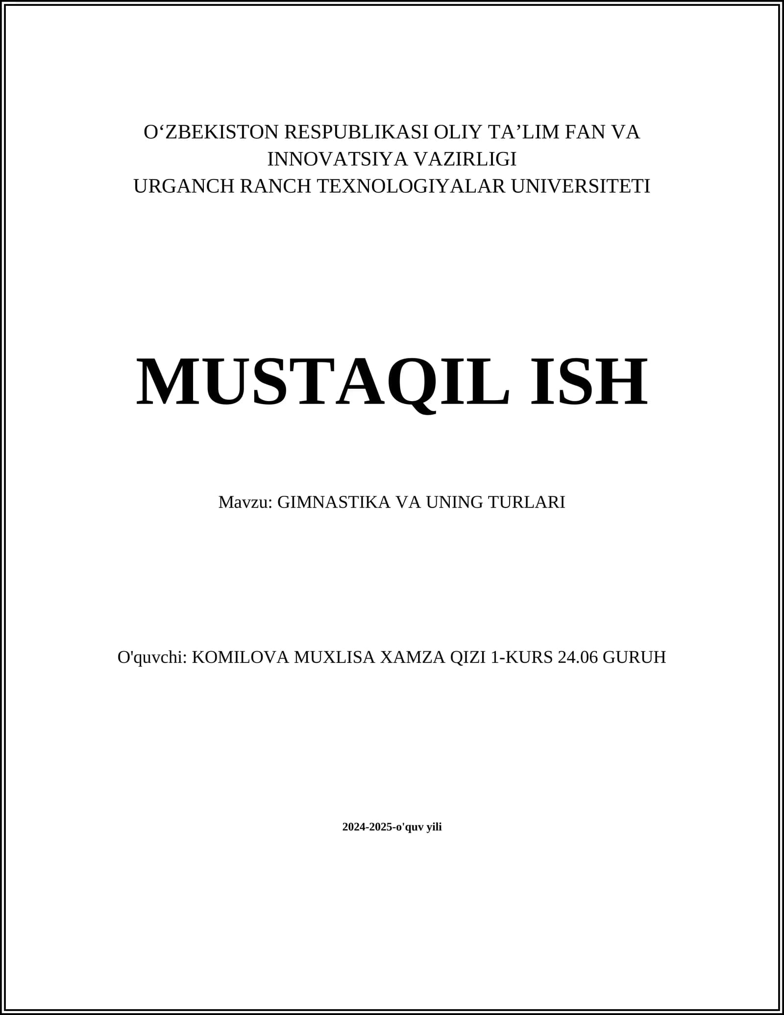 GIMNASTIKA VA UNING TURLARI