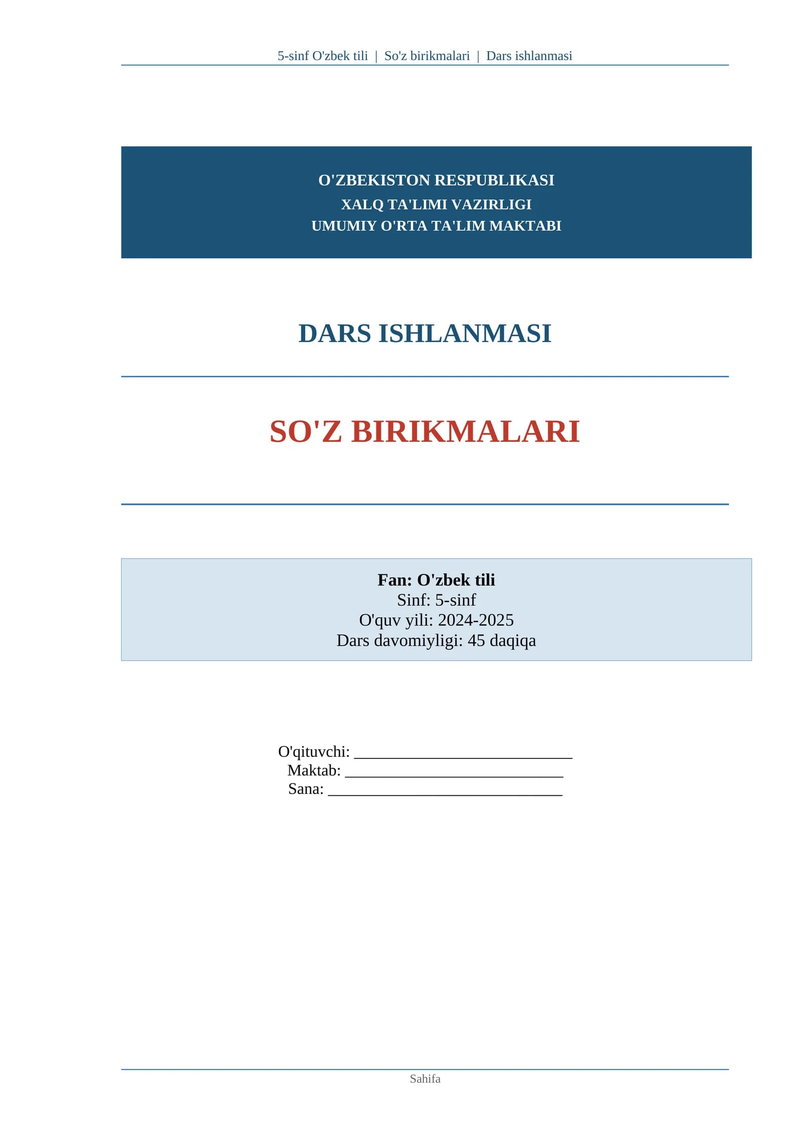 So'z birikmalari Dars ishlanmasi
