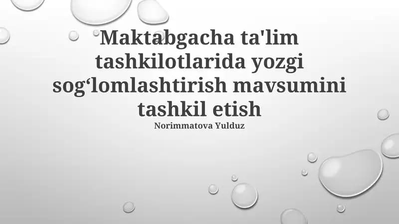 Yozgi sogʻlomlashtirish mavsumini tashkil etish