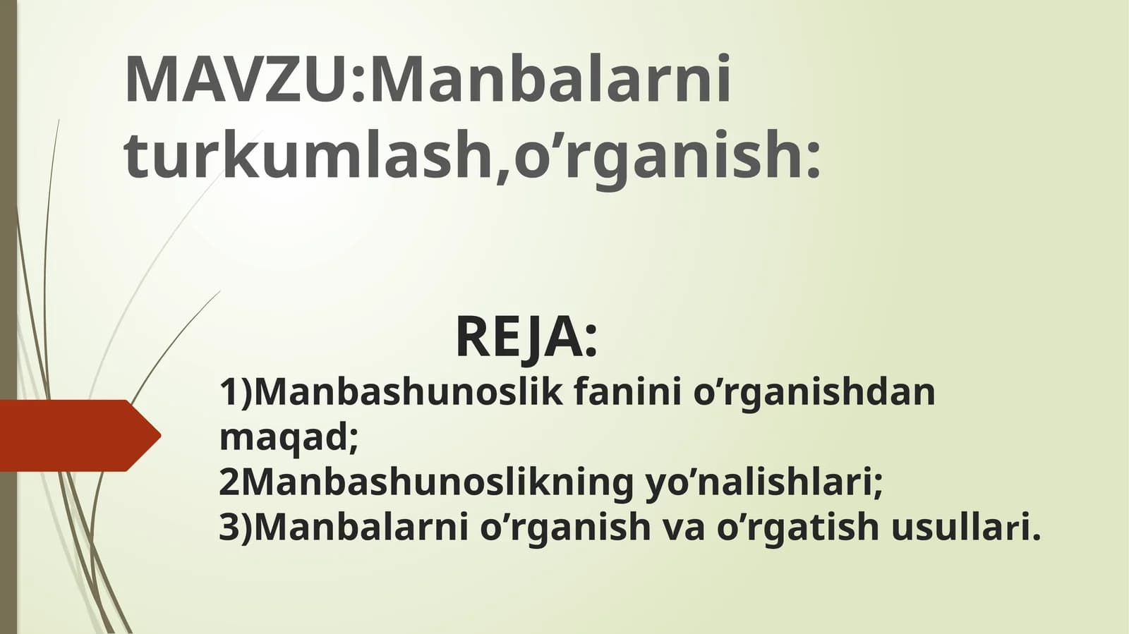 Manbalarni turkumlash, o'rganish