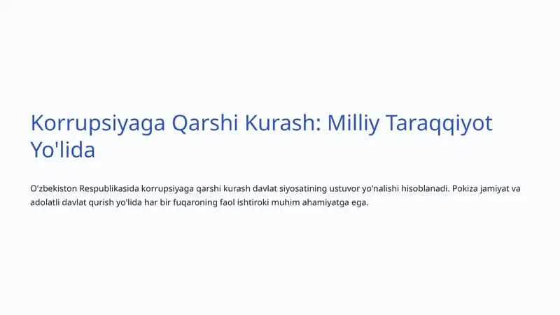 Korrupsiyaga Qarshi Kurash: Milliy Taraqqiyot Yo'lida