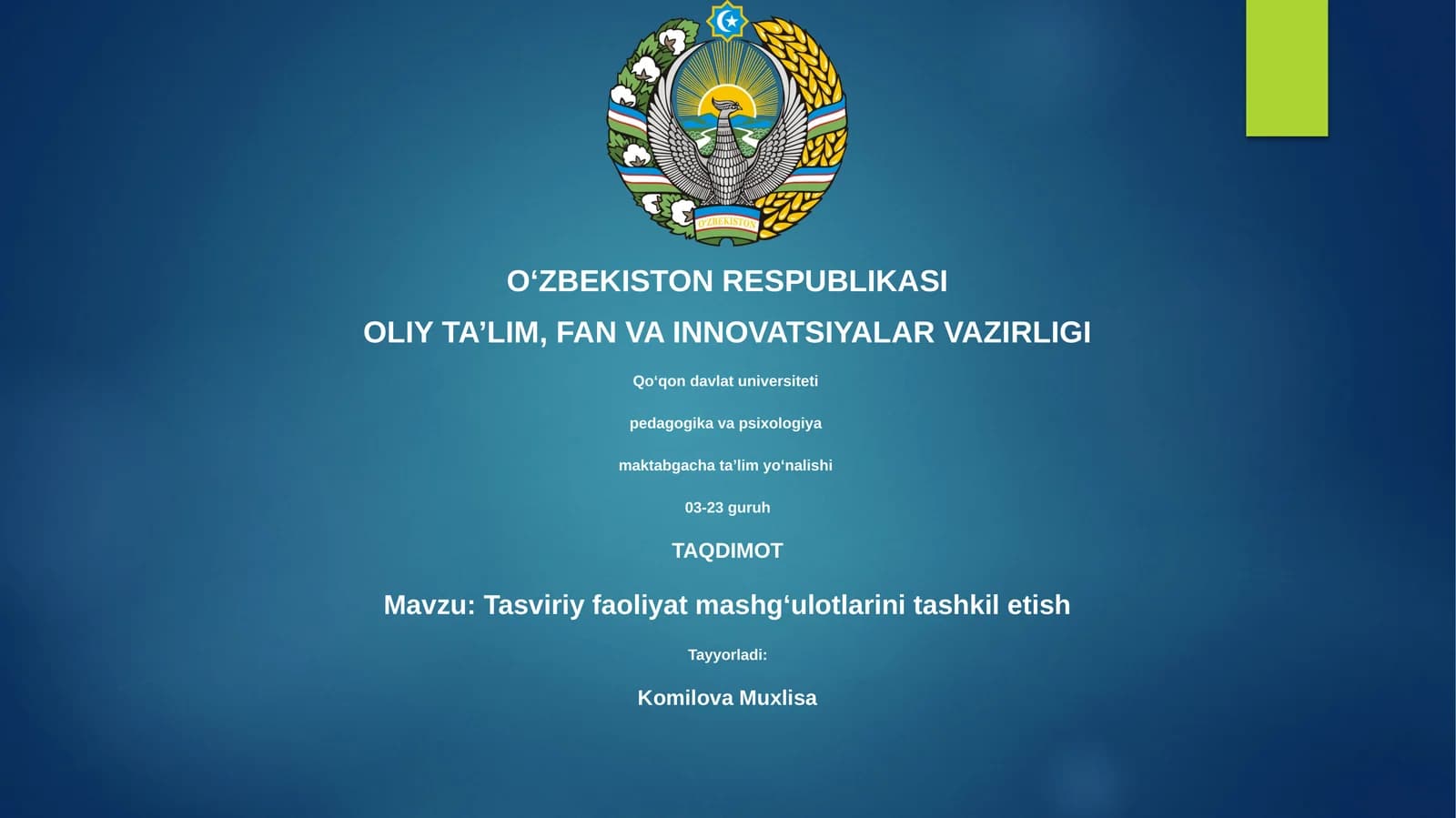 Tasviriy faoliyat mashg'ulotlarini tashkil etish