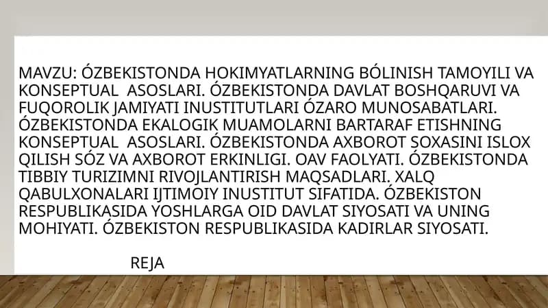 Ózbekistonda davlat boshqaruvi va fuqorolik jamiyati inustitutlari Ózaro munosabatlari. Ózbekistonda ekalogik muamolarni bartaraf etishning konseptual  asoslari