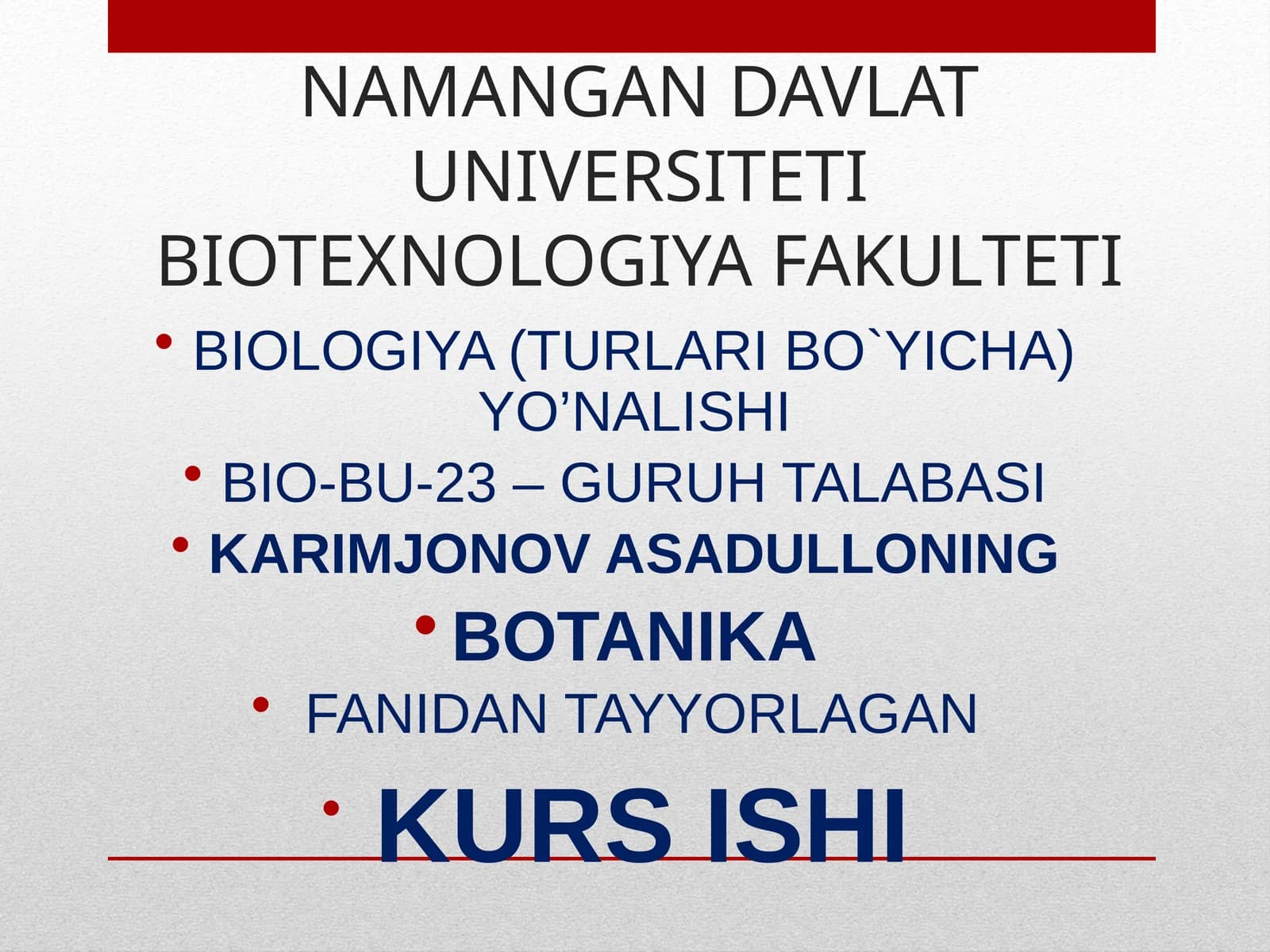 Karimjonov Asadulloning Botanika Fanidan Tayyorlagan Kurs Ishi
