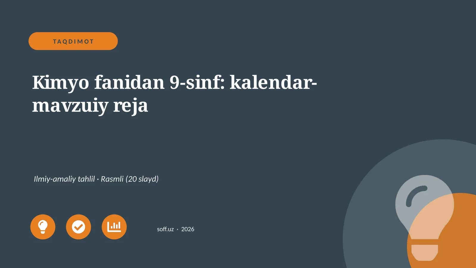 Kimyo fanidan 9-sinf: kalendar-mavzuiy reja