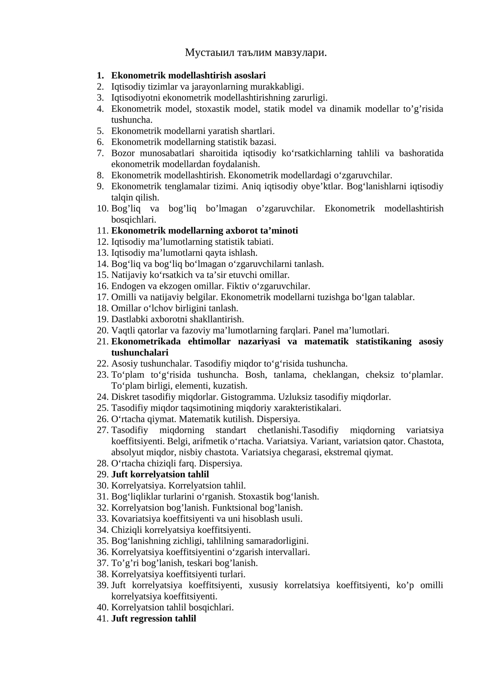 Ekonometrik modellashtirish asoslari