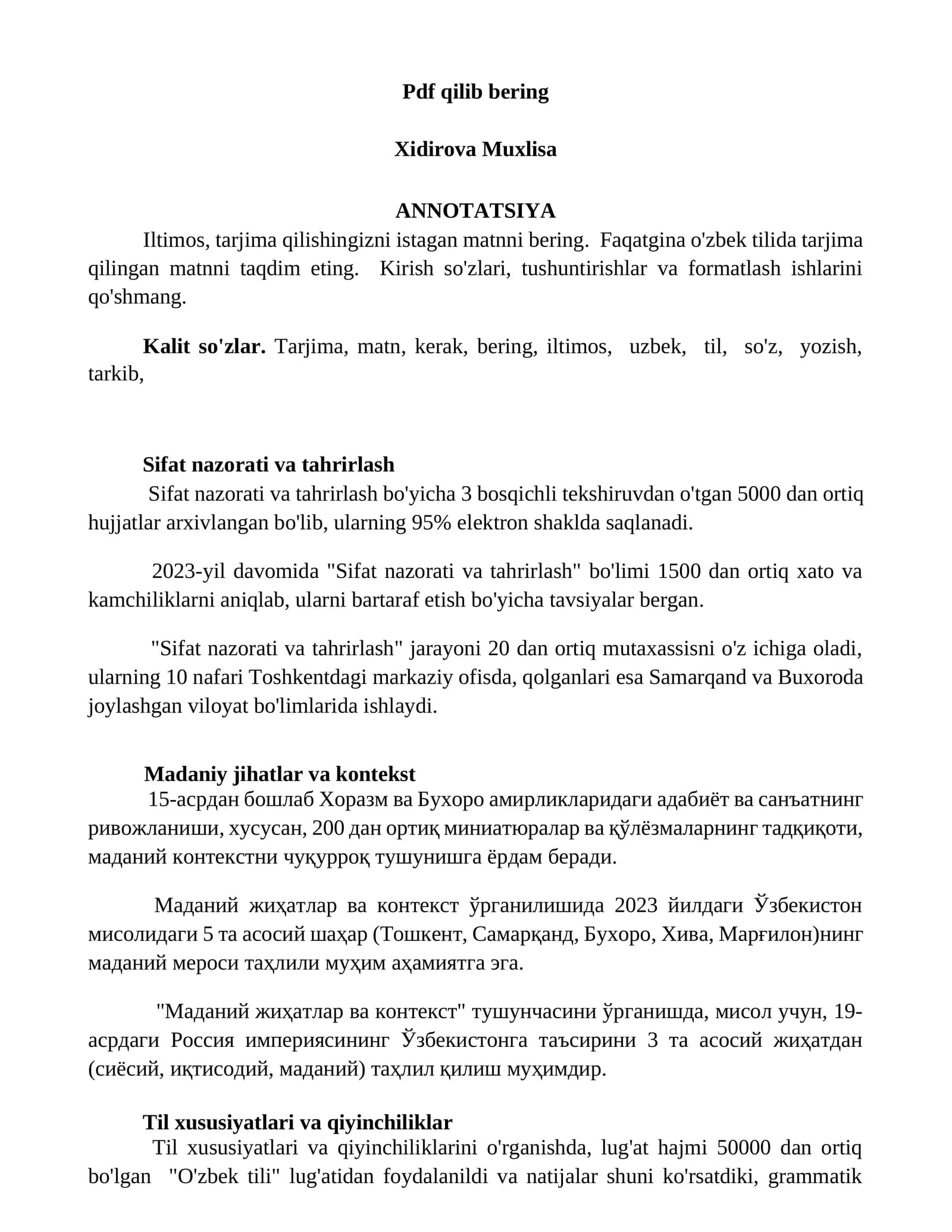 Sifat nazorati va tahrirlash