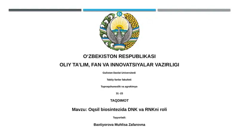 Oqsil biosintezida DNK va RNKni roli
