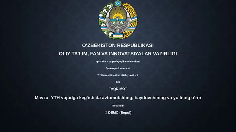 YTH vujudga kegʻishida avtomobilning, haydovchining va yoʻlning oʻrni