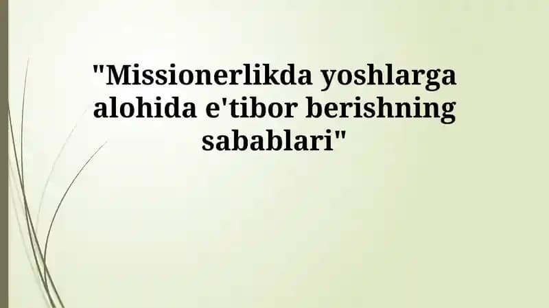 Yoshlar Missionerlikda