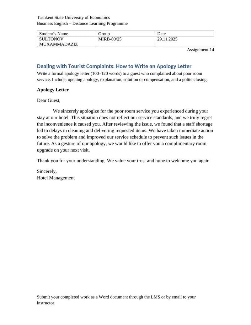 Dealing with Tourist Complaints: How to Write an Apology Letter