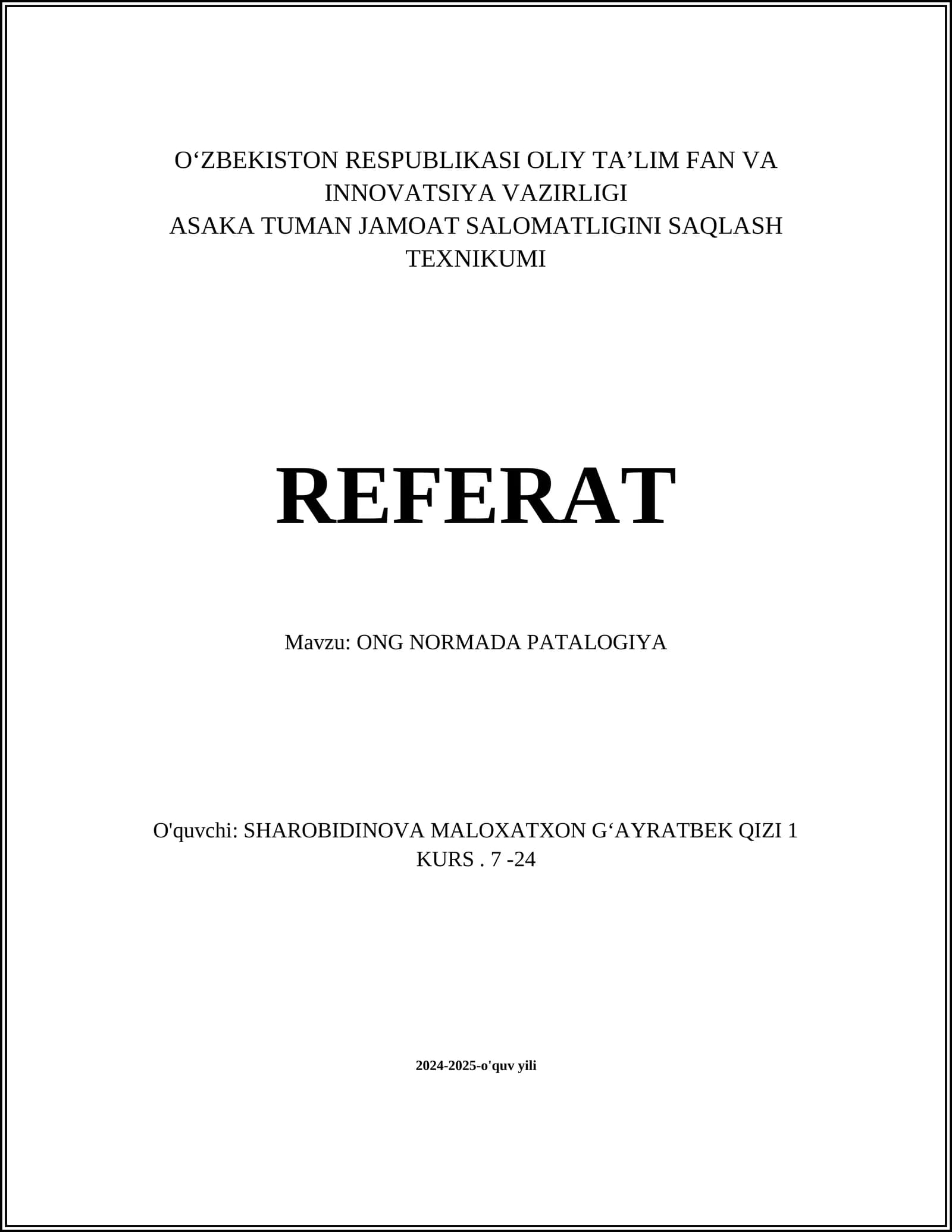 ONG NORMADA PATALOGIYA