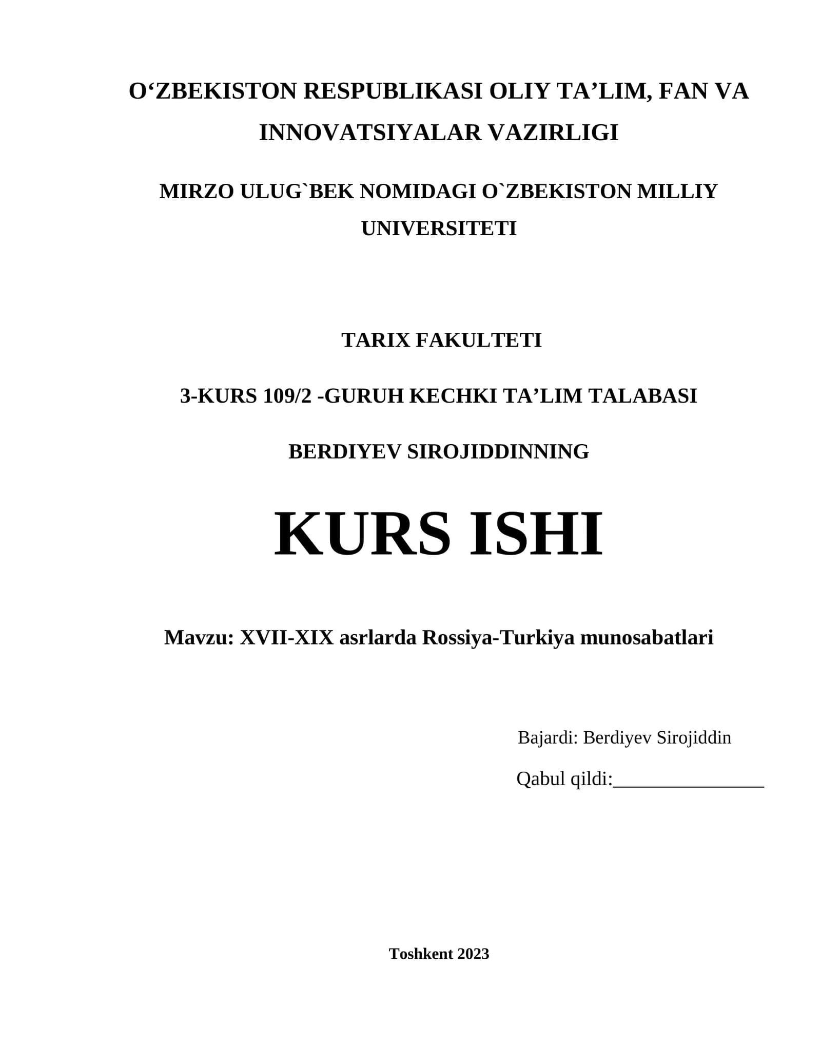 XVII-XIX asrlarda Rossiya-Turkiya munosabatlari